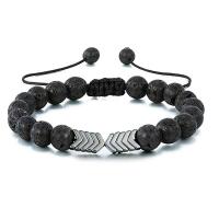 Lava Bracelet, with Polyester Cord & Non Magnetic Hematite, arrowhead, different packing style for choice & Unisex & adjustable, more colors for choice, 8mm, Length:7.5 Inch, Sold By PC