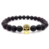 Lava Bracelet, with Brass, Skull, plated, elastic & Unisex & micro pave cubic zirconia, more colors for choice, 8mm, Length:7.5 Inch, Sold By PC