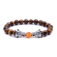 Gemstone Bracelets with Zinc Alloy Dragon plated elastic & Unisex 8mm Sold By PC