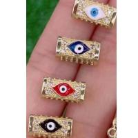 Cubic Zirconia Micro Pave Brass Beads, Evil Eye, gold color plated, DIY & micro pave cubic zirconia & enamel & 1/1 loop, mixed colors, 8x8mm, Hole:Approx 1-2mm, Sold By PC