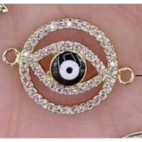 Cubic Zirconia Micro Pave Brass Connector, Evil Eye, gold color plated, DIY & micro pave cubic zirconia & enamel & 1/1 loop, gold, 22x16x4mm, Hole:Approx 1-2mm, Sold By PC
