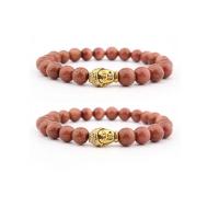 Natural Goldstone Bracelet, with Tibetan Style, Buddha, gold color plated, elastic & Unisex, 8mm, Length:7.5 Inch, Sold By PC