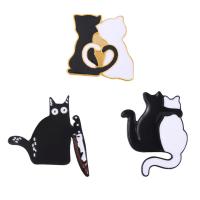 Enamel Brooch Zinc Alloy Cat plated Unisex white and black nickel lead & cadmium free 34mm Sold By PC
