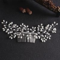 Dekoratives Haarkämmchen, Messing, mit Kunststoff Perlen, Modeschmuck & für Frau, weiß, frei von Nickel, Blei & Kadmium, 240x80mm, verkauft von PC