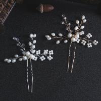 Hair Stick, Brass, with Crystal & Plastic Pearl, fashion jewelry & for woman, more colors for choice, nickel, lead & cadmium free, 80x100mm, Sold By PC