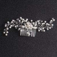 Decorative Hair Combs, Brass, with Crystal & Plastic Pearl, fashion jewelry & for woman, white, nickel, lead & cadmium free, 65x220mm, Sold By PC