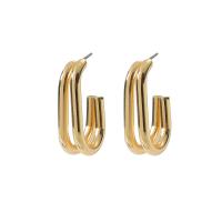 Iron Earring, fashion jewelry & for woman, golden, nickel, lead & cadmium free, 28mm, Sold By Pair