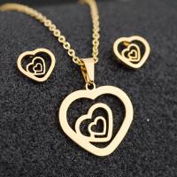 Fashion Stainless Steel Jewelry Sets Stud Earring & necklace 304 Stainless Steel Heart Vacuum Plating 2 pieces & fashion jewelry & for woman golden 20mm 10mm Length Approx 17.72 Inch Sold By Set