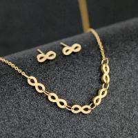 Fashion Stainless Steel Jewelry Sets Stud Earring & sweater chain necklace 304 Stainless Steel with 1.97inch extender chain Infinity Vacuum Plating 2 pieces & fashion jewelry & for woman golden 10*4mm Length Approx 17.72 Inch Sold By Set