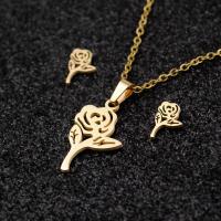 Fashion Stainless Steel Jewelry Sets, Stud Earring & sweater chain necklace, 304 Stainless Steel, Rose, Vacuum Plating, 2 pieces & fashion jewelry & for woman, golden, 20mm,10mm, Length:Approx 17.72 Inch, Sold By Set