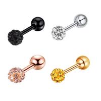 Stainless Steel Ear Piercing Jewelry, Titanium Steel, Vacuum Ion Plating, fashion jewelry & with rhinestone, more colors for choice, 1.20x6x3mm, Sold By PC