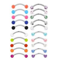 Stainless Steel Curved Barbell, 304 Stainless Steel, Donut, Vacuum Ion Plating, different styles for choice & micro pave cubic zirconia, more colors for choice, 1.20x8x3mm, Sold By Set