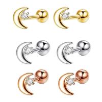 Stainless Steel Ear Piercing Jewelry 304 Stainless Steel Moon and Star Vacuum Ion Plating fashion jewelry & Unisex & micro pave cubic zirconia Sold By PC