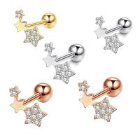 Stainless Steel Ear Piercing Jewelry, 304 Stainless Steel, Star, Vacuum Ion Plating, fashion jewelry & Unisex & micro pave cubic zirconia, more colors for choice, 1.20x6x3mm, Sold By PC