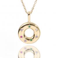 Кубический циркон микро проложить латуни ожерелье, Латунь, плакирован золотом, инкрустированное микро кубического циркония & Женский, разноцветный, 17.80x26.30mm, длина:Приблизительно 17.7 дюймовый, продается PC
