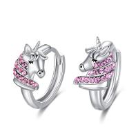 Cubic Zirconia Micro Pave Sterling Silver Earring 925 Sterling Silver Unicorn platinum plated micro pave cubic zirconia & for woman pink 16mm Sold By Pair