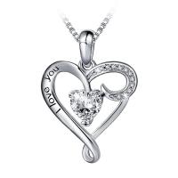 Cubic Zircon Micro Pave 925 Sterling Silver Necklace, Heart, platinum plated, micro pave cubic zirconia & hollow, 25x20mm, Sold By PC