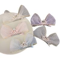 Hair Claw Clips Cloth with Zinc Alloy Bowknot for children & with rhinestone 90mm Sold By PC