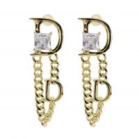 Brass Drop Earring, gold color plated, for woman & with rhinestone, 15x48mm, Sold By Pair