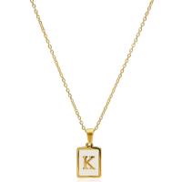 Titanium Steel Necklace with Shell Rectangle gold color plated letters are from A to Z & for woman Length Approx 15.74 Inch Sold By PC