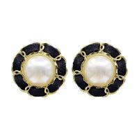Brass Stud Earring with Plastic Pearl Round gold color plated for woman Sold By PC