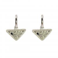 Huggie Hoop Drop Earring Brass Triangle plated micro pave cubic zirconia & for woman Sold By Pair