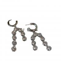 真鍮ドロップイヤリング, 銅, メッキ, 女性用 & ライン石のある, 無色, 57mm, 売り手 ペア