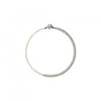 Messing Halskette, mit Kunststoff Perlen, silberfarben plattiert, für Frau & mit Strass, Länge:ca. 14.96 ZollInch, verkauft von PC
