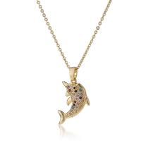 Cubic Zircon Micro Pave Brass Necklace, with 1.96 inch extender chain, Dolphin, 18K gold plated, micro pave cubic zirconia & for woman, Length:Approx 15.74 Inch, Sold By PC