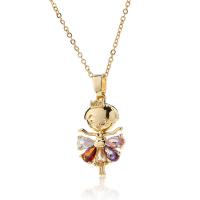 Cubic Zircon Micro Pave Brass Necklace Girl gold color plated micro pave cubic zirconia & for woman Length Approx 15.74 Inch Sold By PC