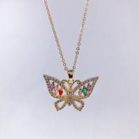 Cubic Zircon Micro Pave Brass Necklace, Butterfly, gold color plated, different styles for choice & micro pave cubic zirconia & for woman & hollow, Length:Approx 15.74 Inch, Sold By PC