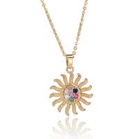 Cubic Zircon Micro Pave Brass Necklace Sun 18K gold plated micro pave cubic zirconia & for woman Length Approx 15.74 Inch Sold By PC