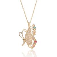 Cubic Zircon Micro Pave Brass Necklace Butterfly 18K gold plated micro pave cubic zirconia & for woman & hollow Length Approx 15.74 Inch Sold By PC