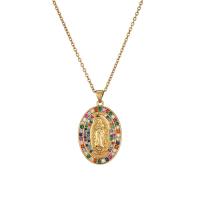 Cubic Zircon Micro Pave Brass Necklace, Ellipse, gold color plated, micro pave cubic zirconia & for woman, multi-colored, Length:Approx 15.74 Inch, Sold By PC