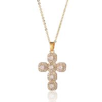 Cubic Zircon Micro Pave Brass Necklace, Cross, gold color plated, micro pave cubic zirconia & for woman, 19x32mm, Length:Approx 15.74 Inch, Sold By PC