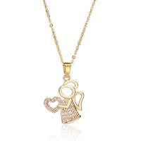 Cubic Zircon Micro Pave Brass Necklace, Angel, gold color plated, micro pave cubic zirconia & for woman & hollow, 17x25mm, Length:Approx 15.74 Inch, Sold By PC