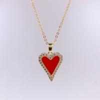 Cubic Zircon Micro Pave Brass Necklace with 1.96 inch extender chain Heart gold color plated micro pave cubic zirconia & for woman & enamel red Length Approx 15.74 Inch Sold By PC