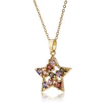 Cubic Zircon Micro Pave Brass Necklace, with 1.96 inch extender chain, Star, gold color plated, micro pave cubic zirconia & for woman & hollow, multi-colored, Length:Approx 15.74 Inch, Sold By PC