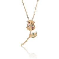 Cubic Zircon Micro Pave Brass Necklace, with 1.96 inch extender chain, Rose, gold color plated, micro pave cubic zirconia & for woman, more colors for choice, 17x36mm, Length:Approx 15.74 Inch, Sold By PC