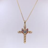 Cubic Zircon Micro Pave Brass Necklace with 1.96 inch extender chain Cross gold color plated & micro pave cubic zirconia & for woman & hollow Length Approx 15.74 Inch Sold By PC