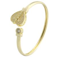 laiton bracelet ordinaire, coeur, Placage de couleur d'or, Réglable & bijoux de mode & pavé de micro zircon & pour femme, doré, 61x55mm, 5PC/lot, Vendu par lot