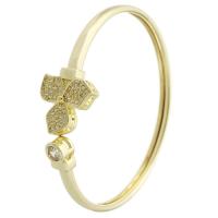 Brass Bangle Three Leaf Clover gold color plated Adjustable & fashion jewelry & micro pave cubic zirconia & for woman golden Sold By Lot