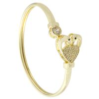 Brass Bangle, Heart, gold color plated, Adjustable & fashion jewelry & micro pave cubic zirconia & for woman, golden, 61x54mm, 10PCs/Lot, Sold By Lot