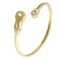 laiton bracelet manchette, Placage de couleur d'or, Réglable & bijoux de mode & pavé de micro zircon & pour femme, doré, 60x56mm, 5PC/lot, Vendu par lot