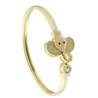 Brass Bangle, Elephant, gold color plated, Adjustable & fashion jewelry & micro pave cubic zirconia & for woman, golden, 60x54mm, 5PCs/Lot, Sold By Lot
