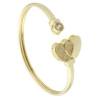 Brass Cuff Bangle Heart gold color plated Adjustable & fashion jewelry & micro pave cubic zirconia & for woman golden Sold By Lot