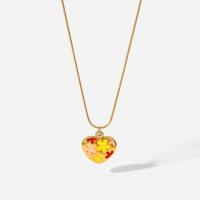 Stainless Steel Jewelry Necklace, 304 Stainless Steel, with 50mm extender chain, Heart, Vacuum Ion Plating, for woman & enamel, golden, 18.40x15.50mm, Length:Approx 410 mm, Sold By PC
