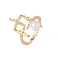 Cubique anneau en laiton Circonia Micro Pave, avec perle de plastique, Placage de couleur d'or, Réglable & styles différents pour le choix & pavé de micro zircon & pour femme, Vendu par PC