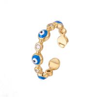Cúbicos Circonia Micro Pave anillo de latón, metal, chapado en color dorado, Ajustable & micro arcilla de zirconia cúbica & para mujer & esmalte, azul, Vendido por UD