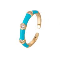 Cubique anneau en laiton Circonia Micro Pave, Placage de couleur d'or, Réglable & pavé de micro zircon & pour femme & émail, plus de couleurs à choisir, Vendu par PC